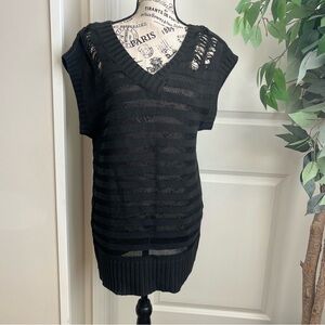 Femme for DKNY Jeans Y2K Knit V-Neck Mixed Stitch Sweater Black Sz L